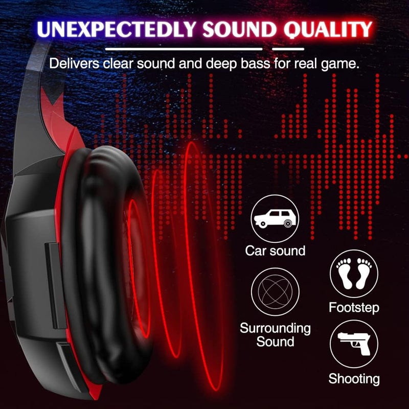 VersionTECH . G2000 Gaming Headset, Bass Surround Gaming Headphones with Noise Cancelling Mic, LED Lights, Soft Memory Earmuffs for PS5/ PS4/ Xbox One Controller/Laptop/PC/Mac/Nintendo NES Games-Red - Image 2